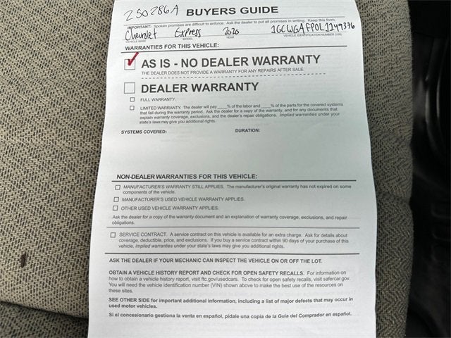 2020 Chevrolet Express Cargo 2500 WT