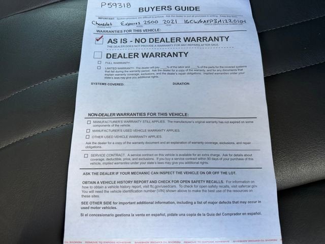 2021 Chevrolet Express Cargo 2500 WT