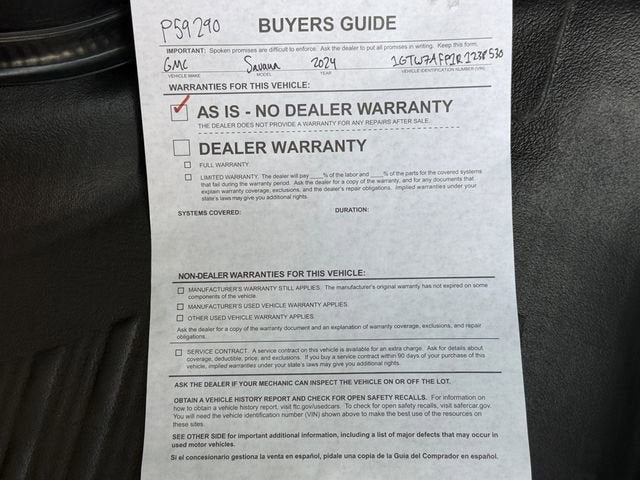 2024 GMC Savana Cargo 2500 Work Van