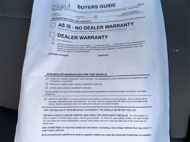 2021 Nissan NV Cargo SV