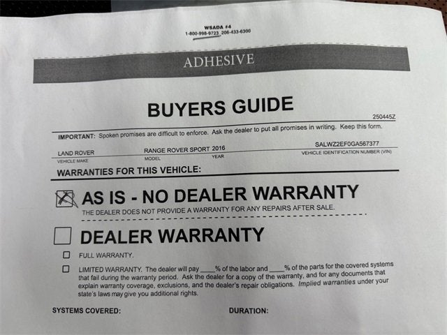 2016 Land Rover Range Rover Sport V8 SVR