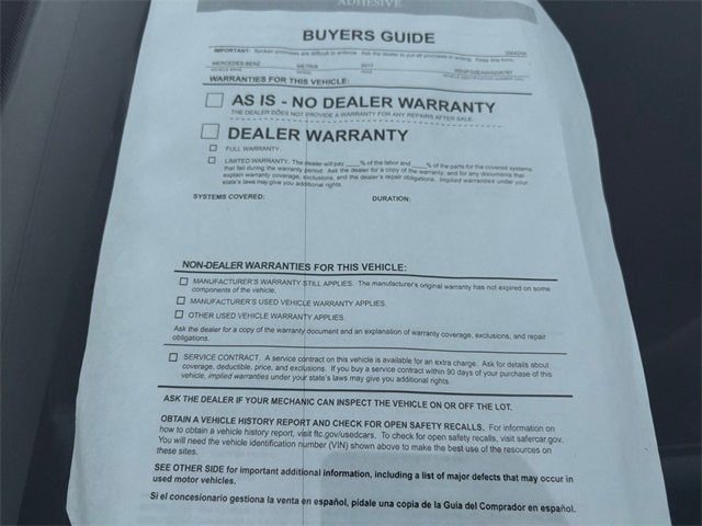 2017 Mercedes-Benz Metris Cargo Van Base